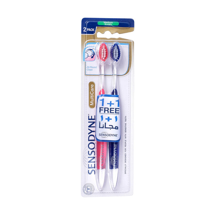 Sensodyne Multicare Pink & Blue Medium Toothbrushes for Sensitive Teeth (1+1 Free)