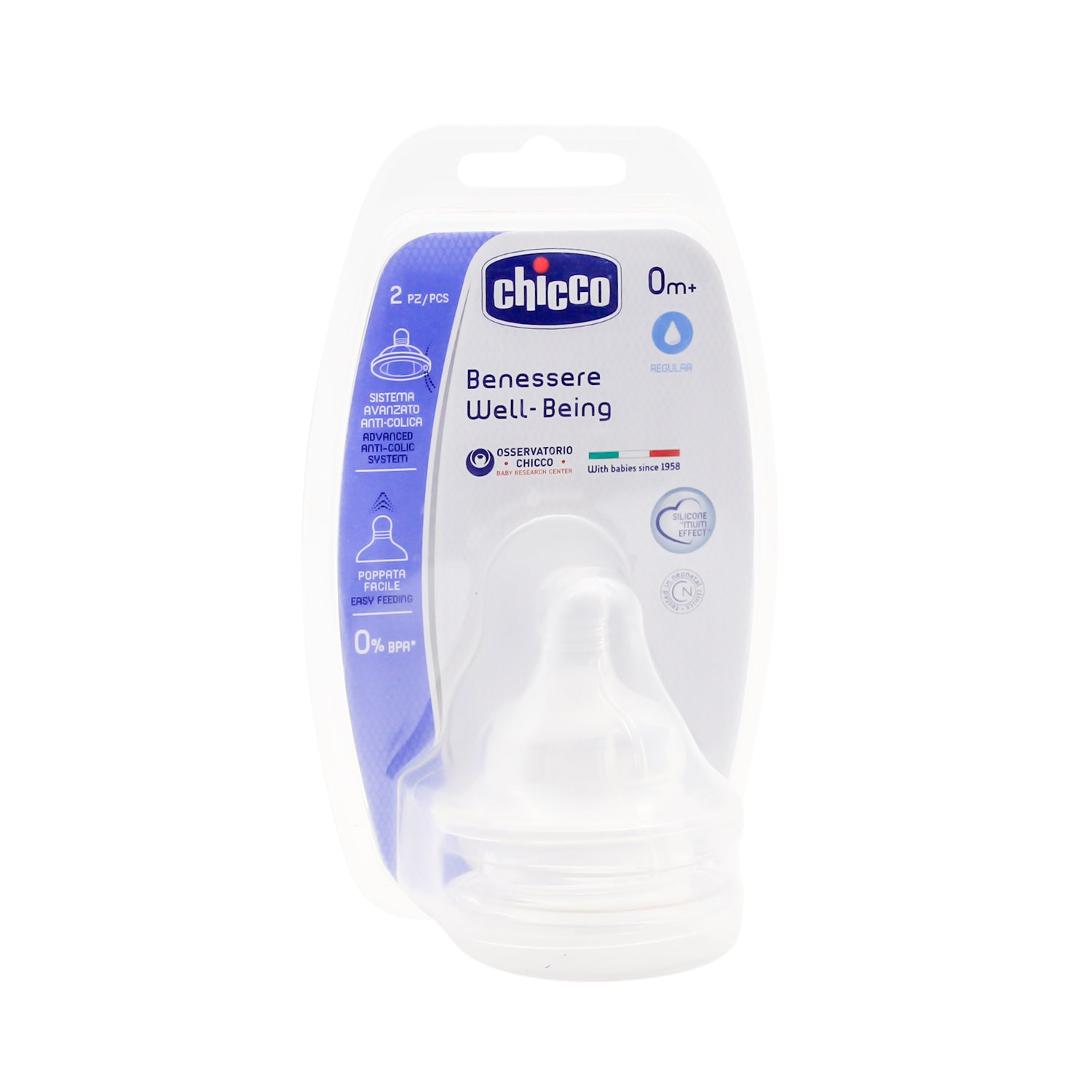 Chicco Well Being White Regular Flow Nipple for Feeding Bottles (0+ Months) - BPA free