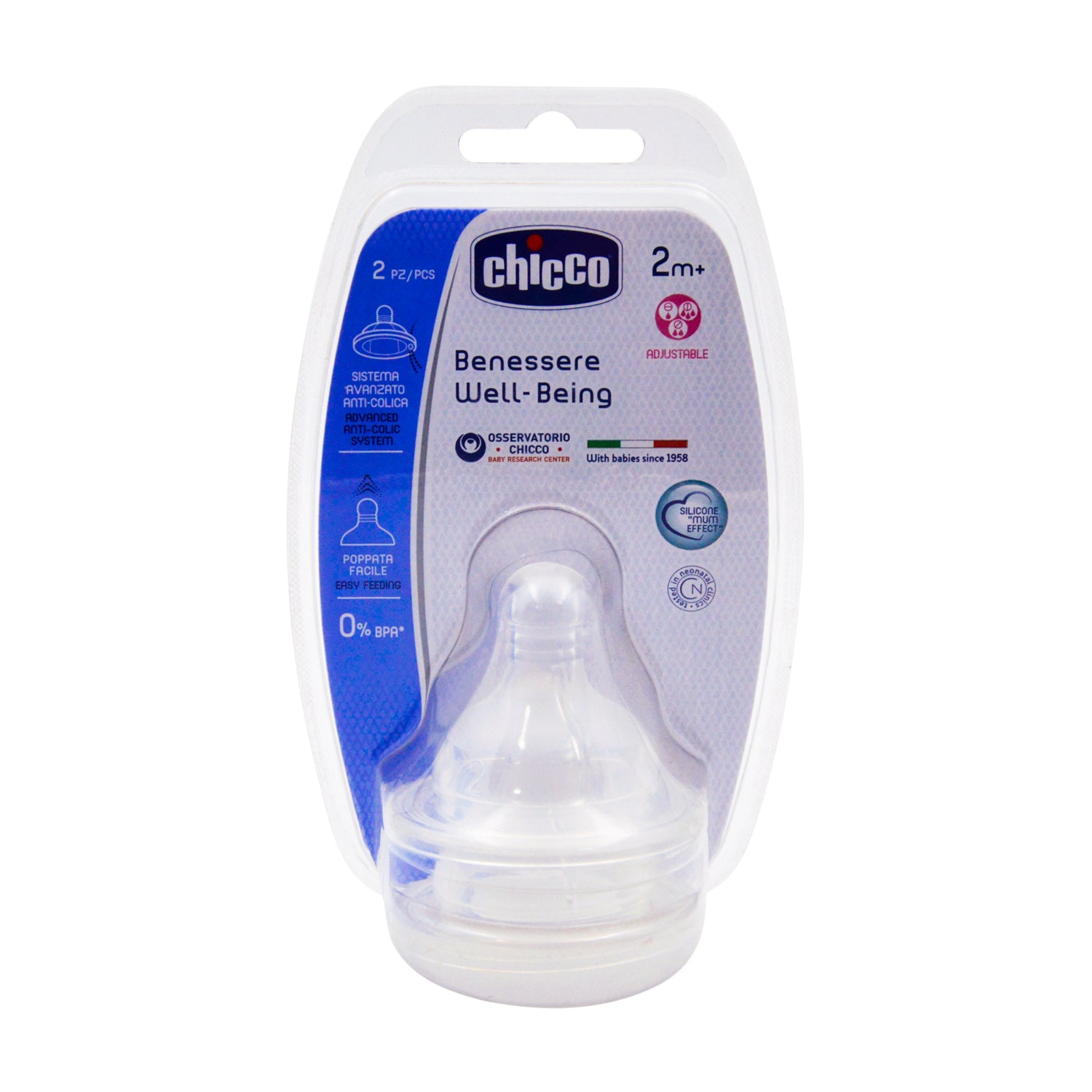 Chicco Teat Well Being Silicone Adjustable Flow (+2M) 2 Piece 58112