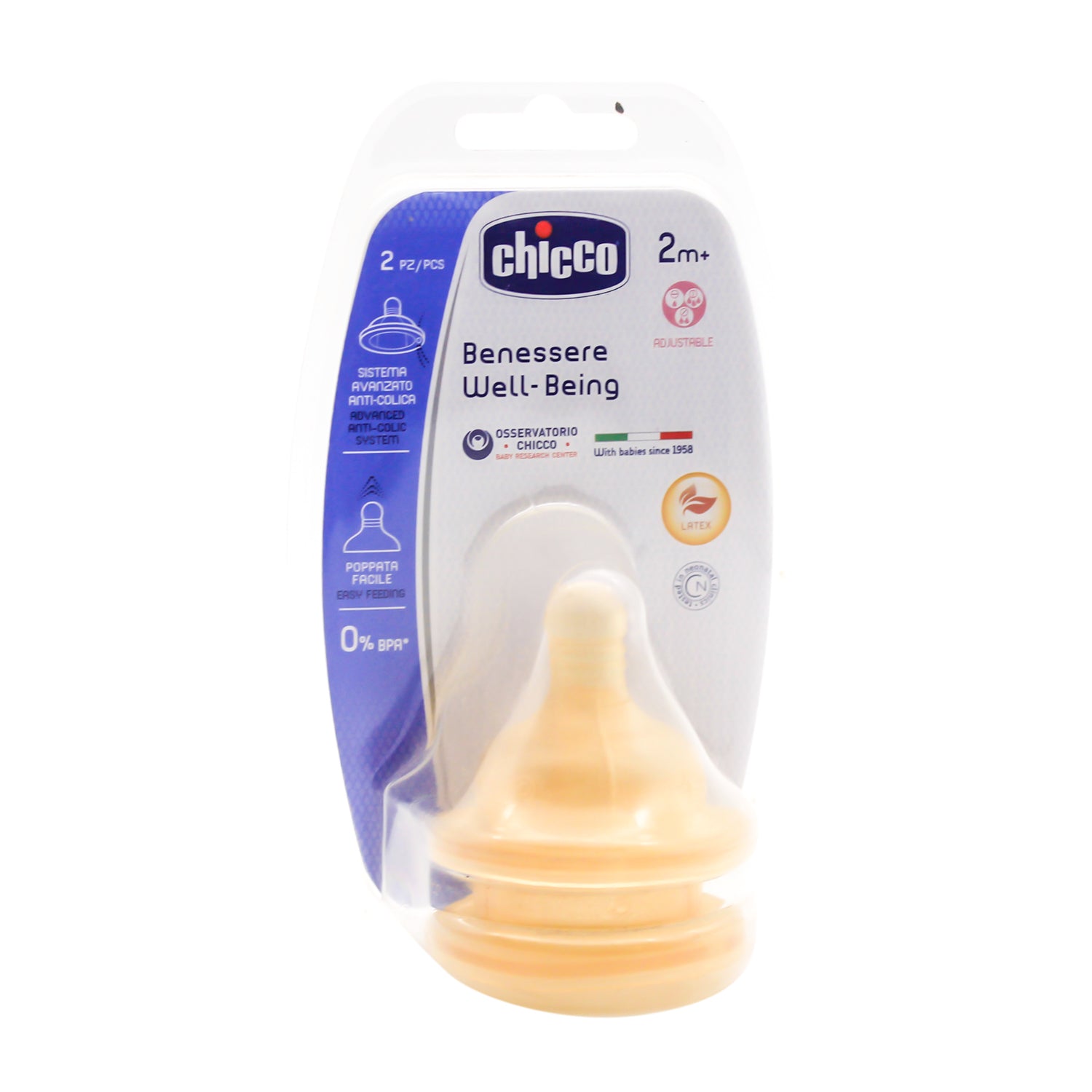 Chicco Well-Being Anti-Colic Adjustable Flow Latex Teats (2+ Months) - BPA free