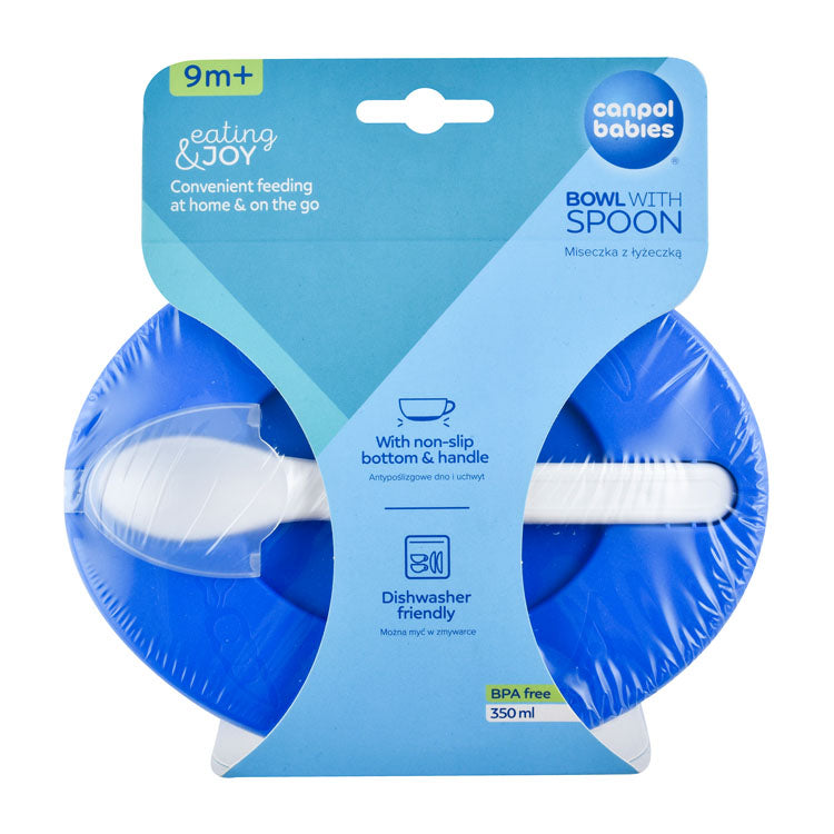 Canpol Babies Little Cow Collection Blue 350ml Bowl with Spoon (9+ Months) - BPA free