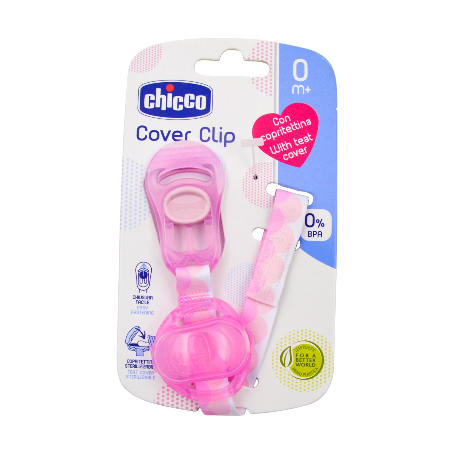 Chicco Pink Pacifier Clip with Teat Cover (0+ Months) - BPA free