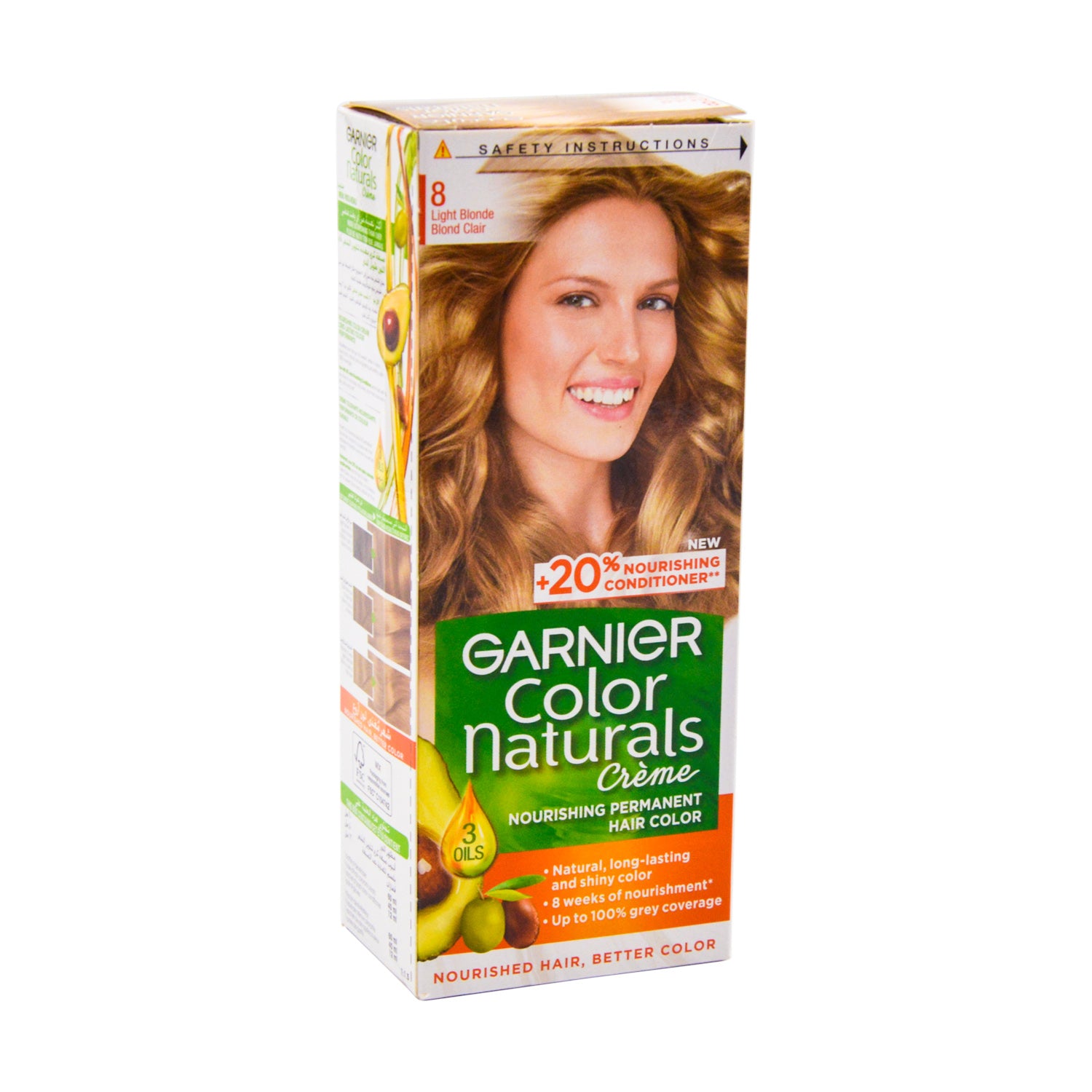 Garnier Color Naturals Nourishing Permanent Hair Dye Cream with 3 Oils Light Blonde 8