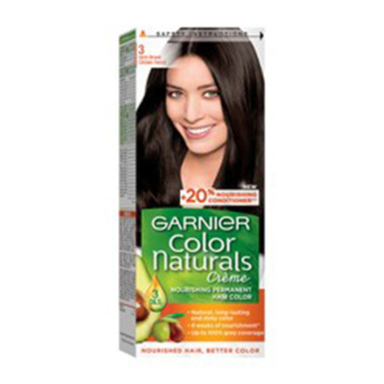 Garnier Color Naturals Nourishing Permanent Hair Dye Cream with Shea Butter, Avocado & Olive Oils Dark Brown 3