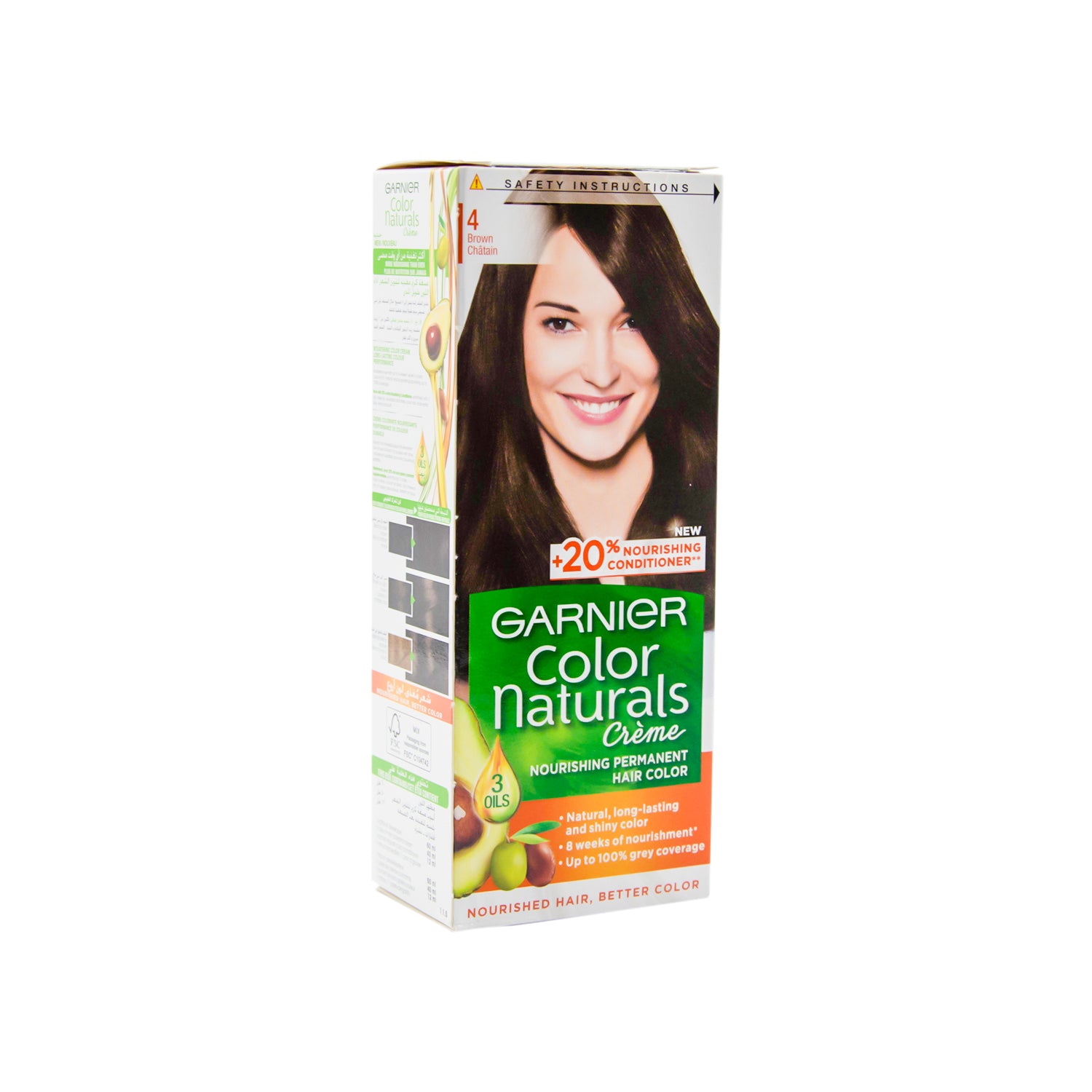 Garnier Color Naturals Nourishing Permanent Hair Dye Cream with Shea Butter, Avocado & Olive Oil Brown 4