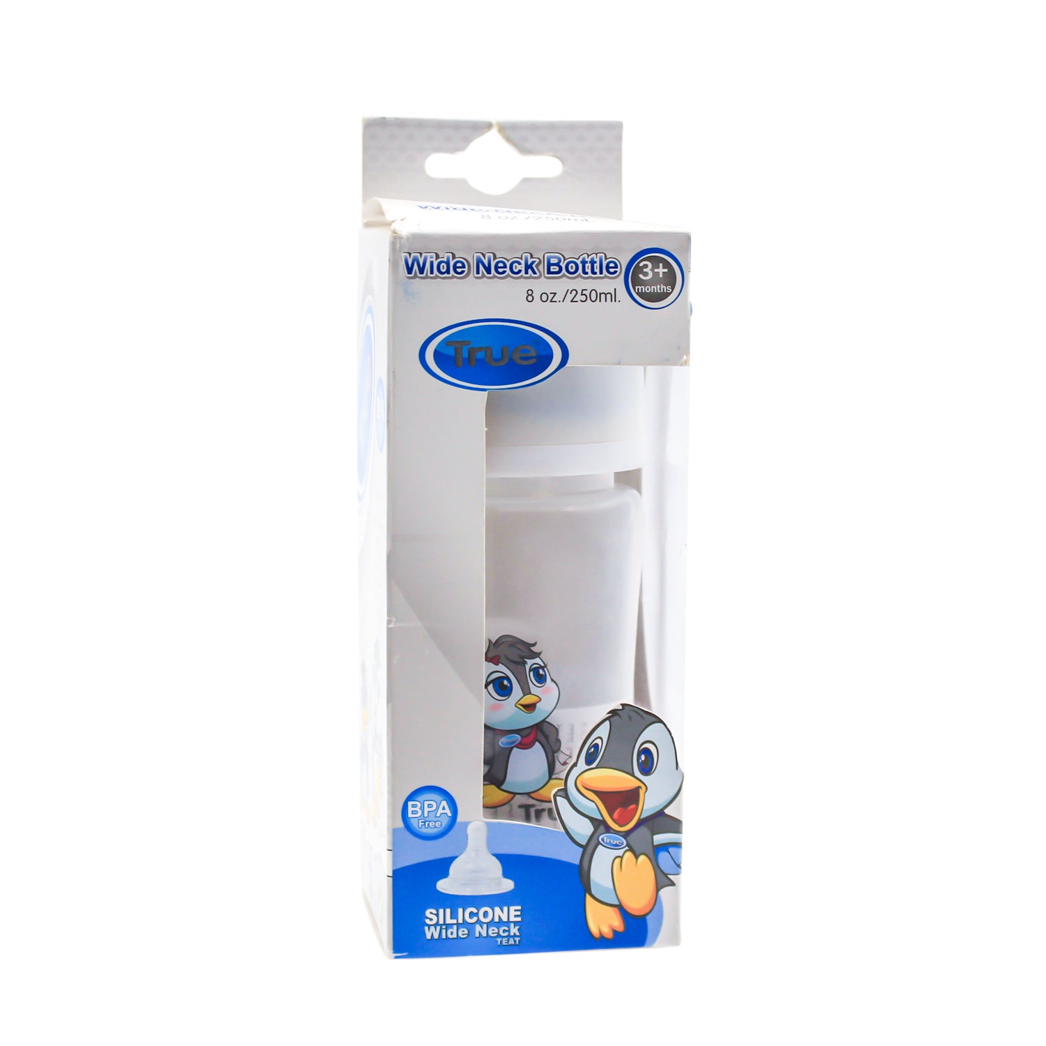 True White 250ml Feeding Bottle with Standard Silicone Teat (3+ Months) - BPA free