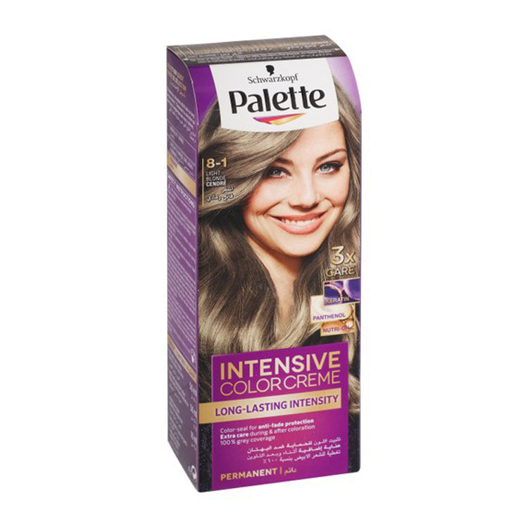 Schwarzkopf Palette Intensive Color Creme Permanent Hair Color with Keratin, Panthenol & Nutri-Oil Light Blonde Cendre 8-1