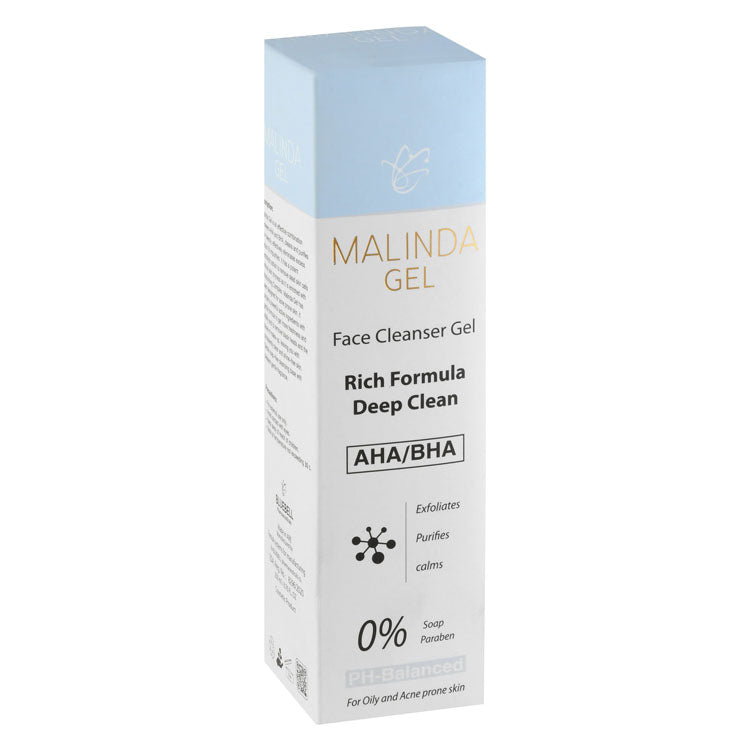 Bluebell Malinda Cleansing, Purifying & Exfoliating Face Gel with AHA & BHA for Oily & Acne-Prone Skin - soap free, parabens free