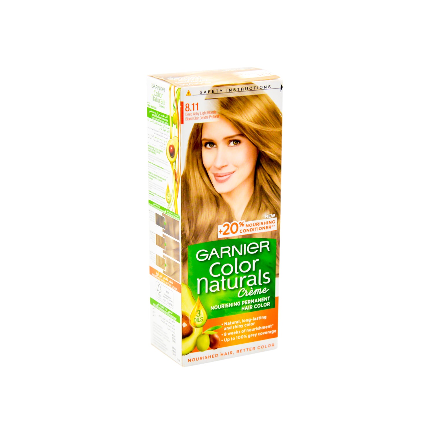Garnier Color Naturals Nourishing Permanent Hair Dye Cream with 3 Oils Deep Ashy Light Blonde 8.11