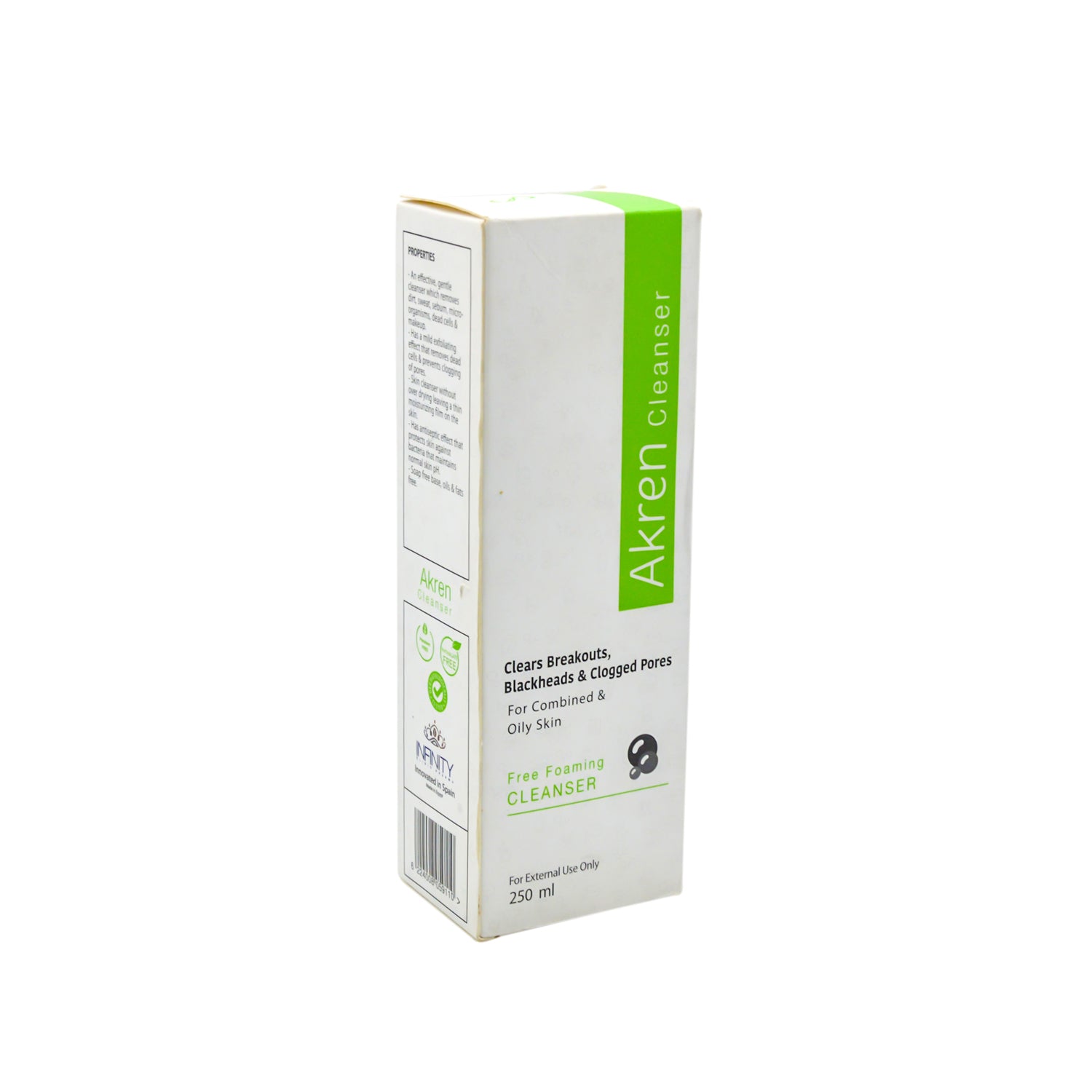 Infinity Akren Anti-Acne Foaming Facial Cleanser with Salicylic Acid, Glycerin & Plant Extracts for Combination & Oily Skin - SLS free, soap free, parabens free