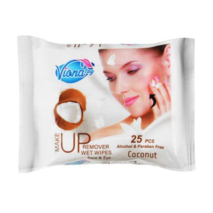 مناديل فيونا تاج المبللة لإزالة المكياج بخلاصة جوز الهند - خالية من الكحول والبارابين