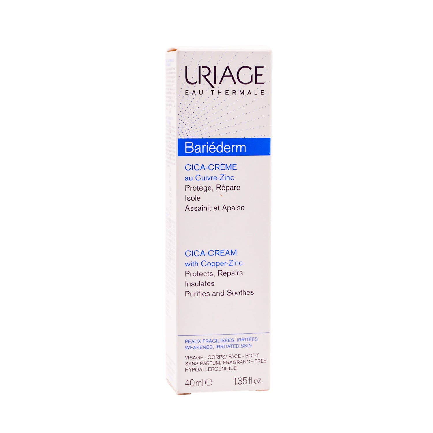 Uriage Eau Thermale Bariederm Hypoallergenic Water-Resistant Repairing Cica-Cream for Weakened & Irritated Skin - fragrance free, preservatives free