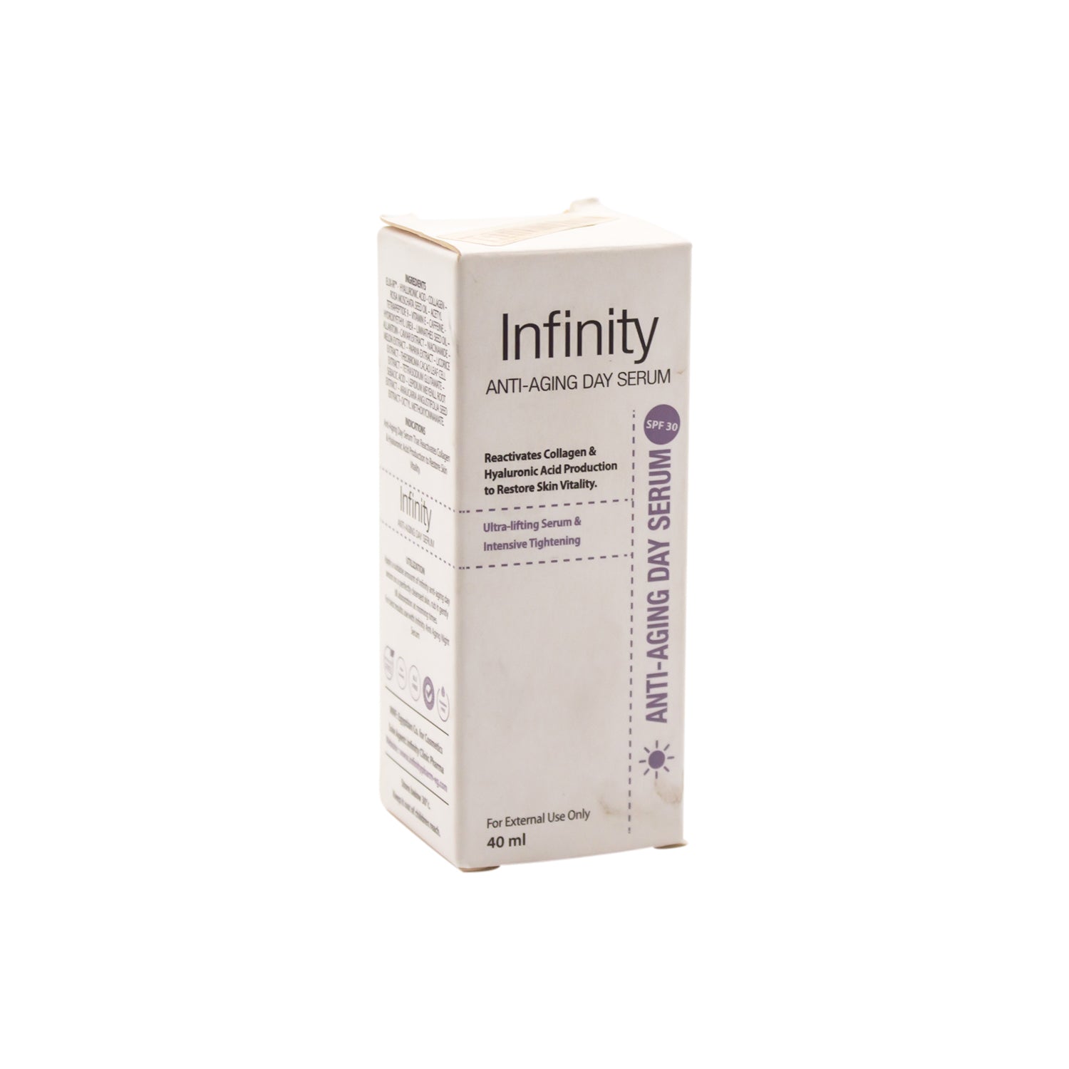Infinity Non-Greasy Restoring, Lifting & Anti-Aging Facial Day Serum with Collagen & Hyaluronic Acid SPF30 - SLS free, parabens free, phthalates free