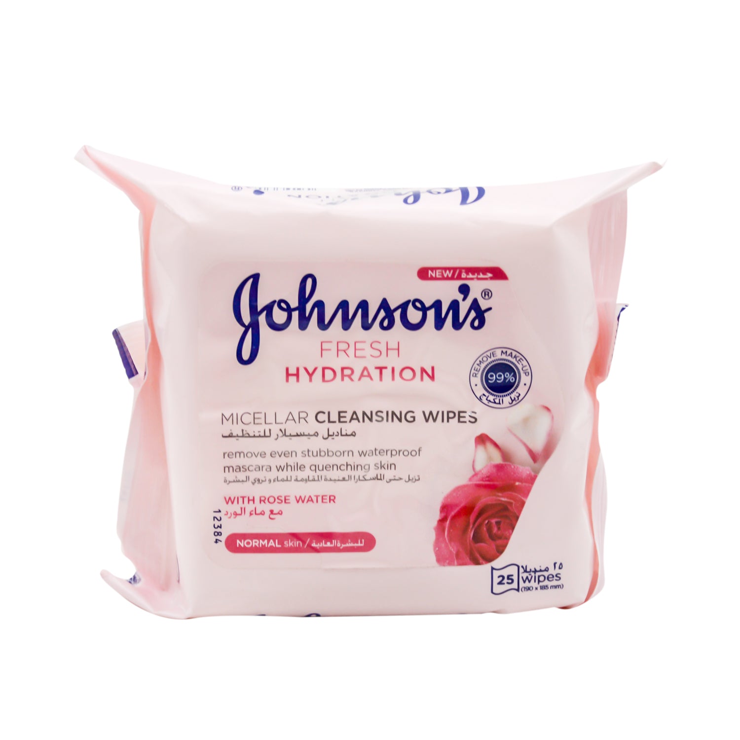 Johnson's Fresh Hydration Micellar Cleansing Wipes with Rose Water for Normal Skin