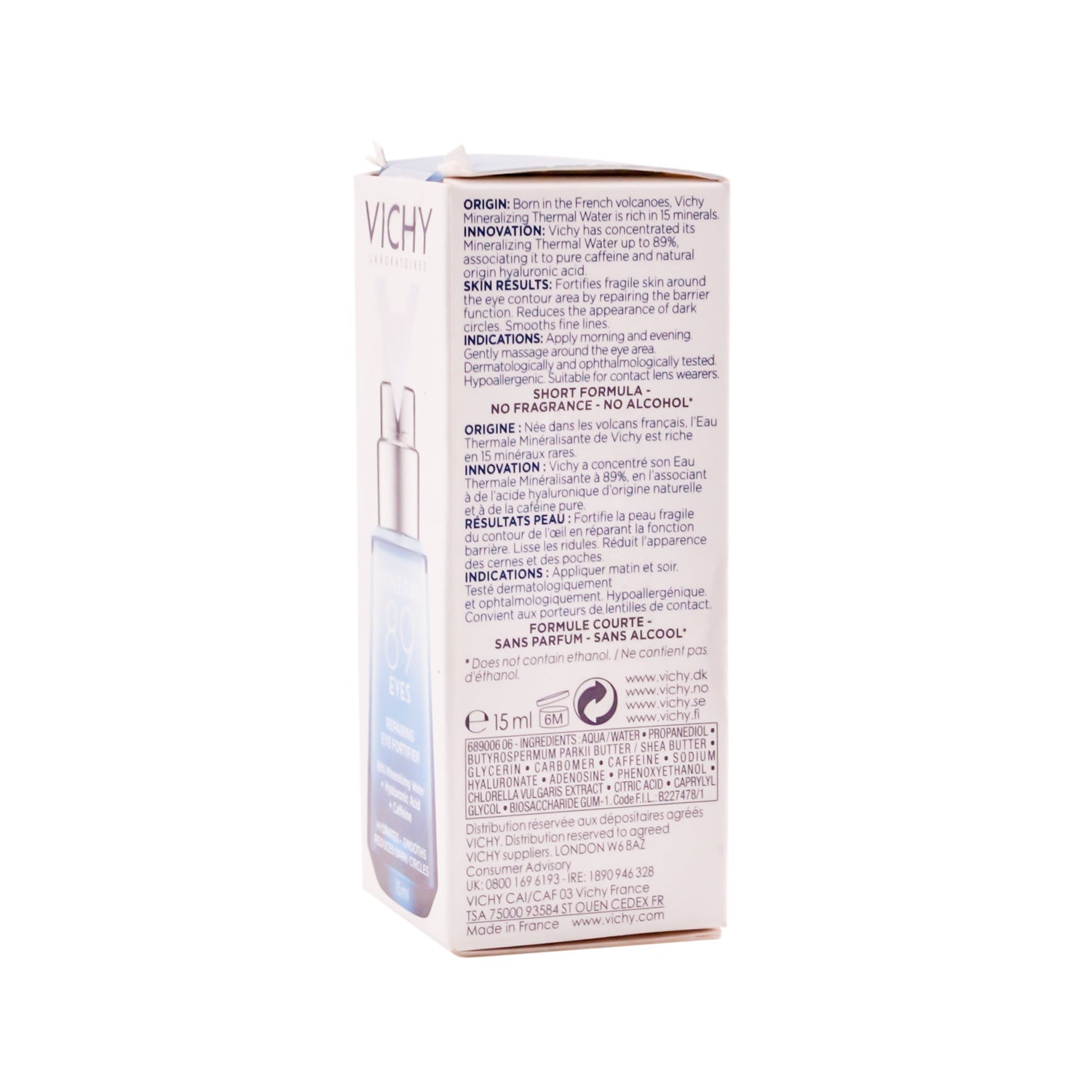 Vichy Mineral 89 Hypoallergenic Repairing & Fortifying Eye Serum with Hyaluronic Acid & Caffeine - alcohol free, fragrance free