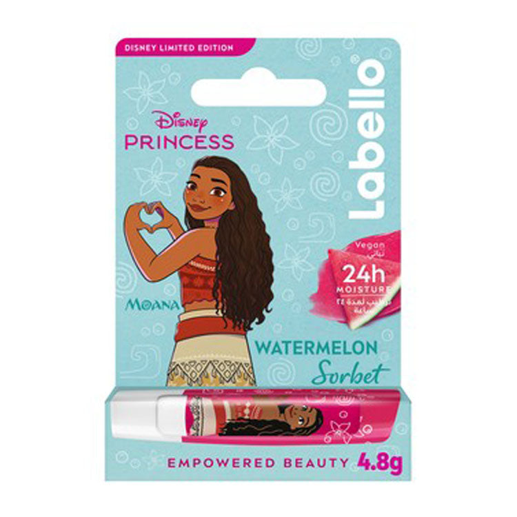 Labello Limited Edition Disney Princess Moana 24H Moisturizing Lip Balm Watermelon Sorbet Flavor - vegan 1 pcs