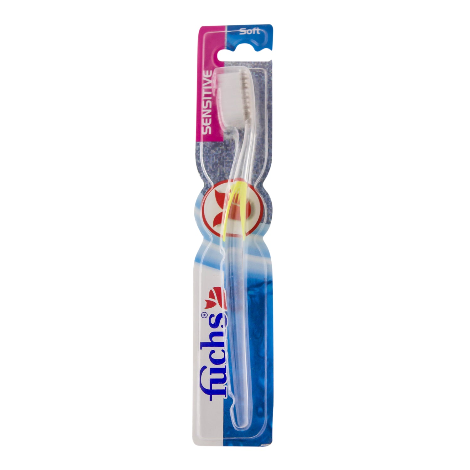 فرشاة أسنان فوكس الناعمة الشفافة والزرقاء لحساسية الأسنان مع غطاء