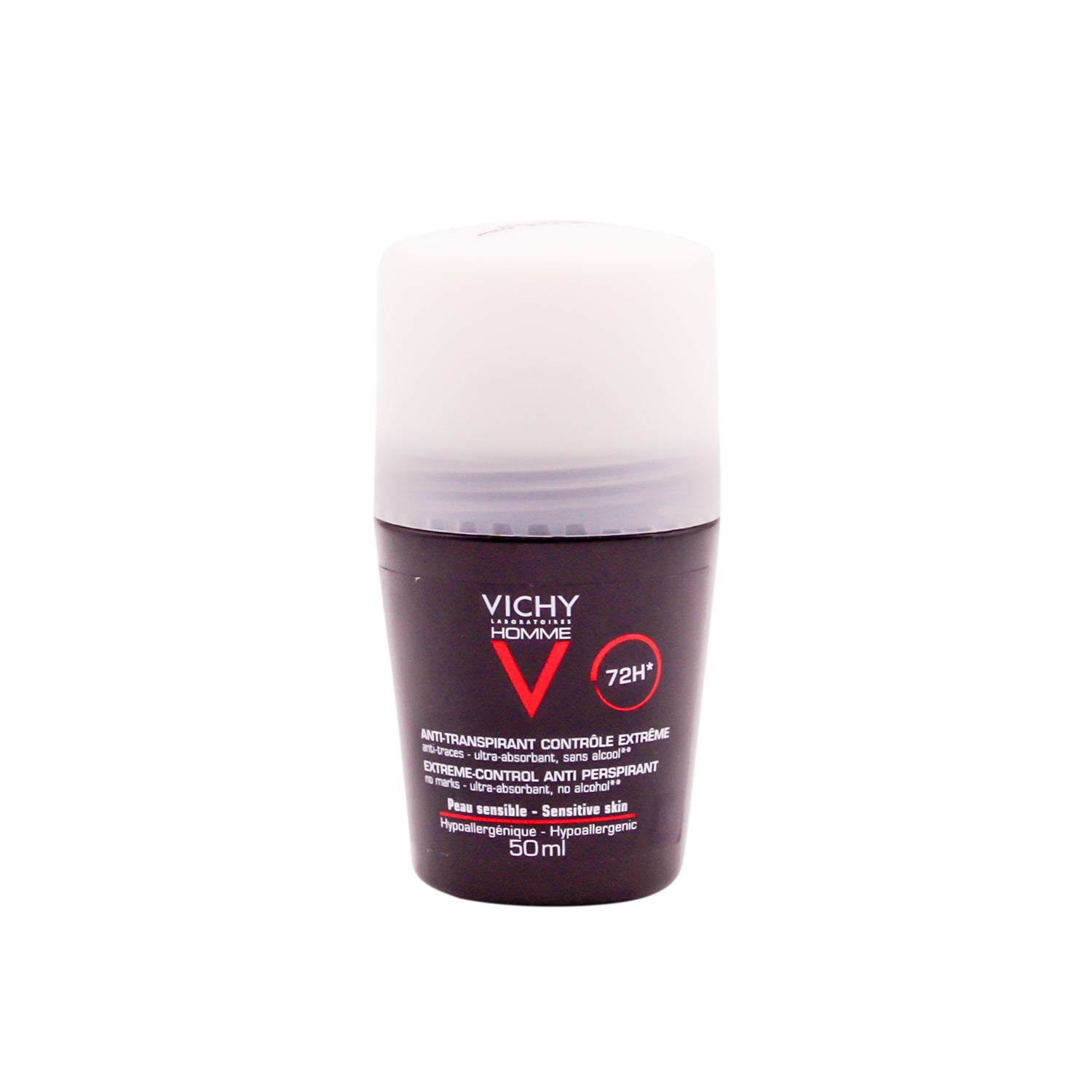 Vichy Homme Extreme Control 72H Antiperspirant Roll-On Deodorant for Sensitive Skin - parabens free, alcohol free