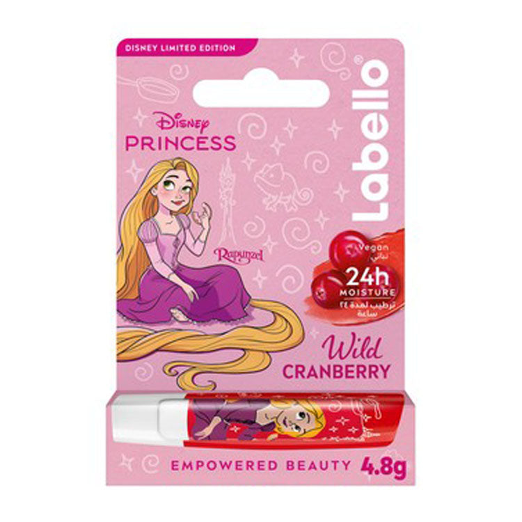 Labello Limited Edition Disney Princess Rapunzel 24H Moisturizing Lip Balm Wild Cranberry Flavor - vegan 1 pcs