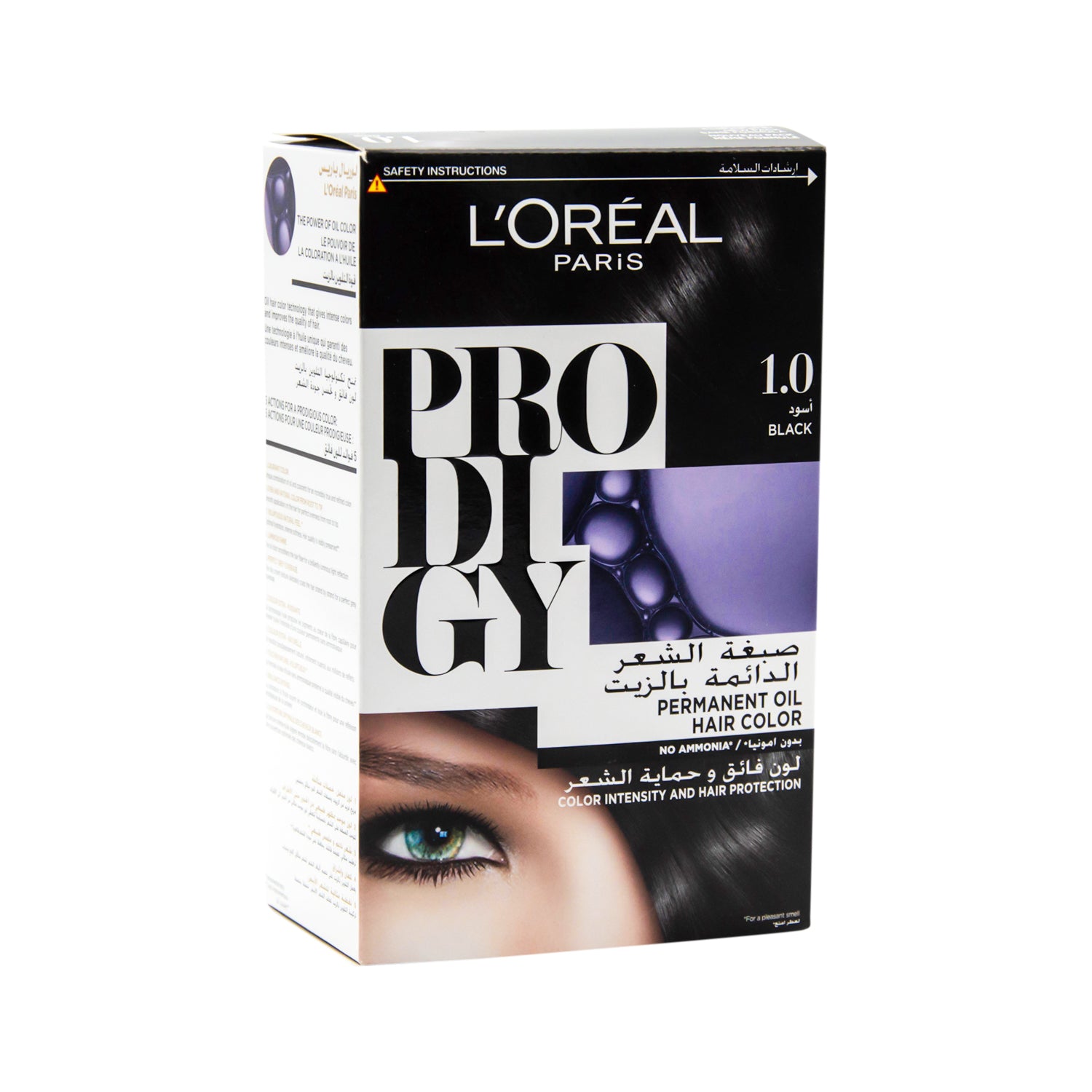 صبغة الشعر الدائمة لوريال بروديجي بالزيت، أسود 1.0 - خالية من الأمونيا