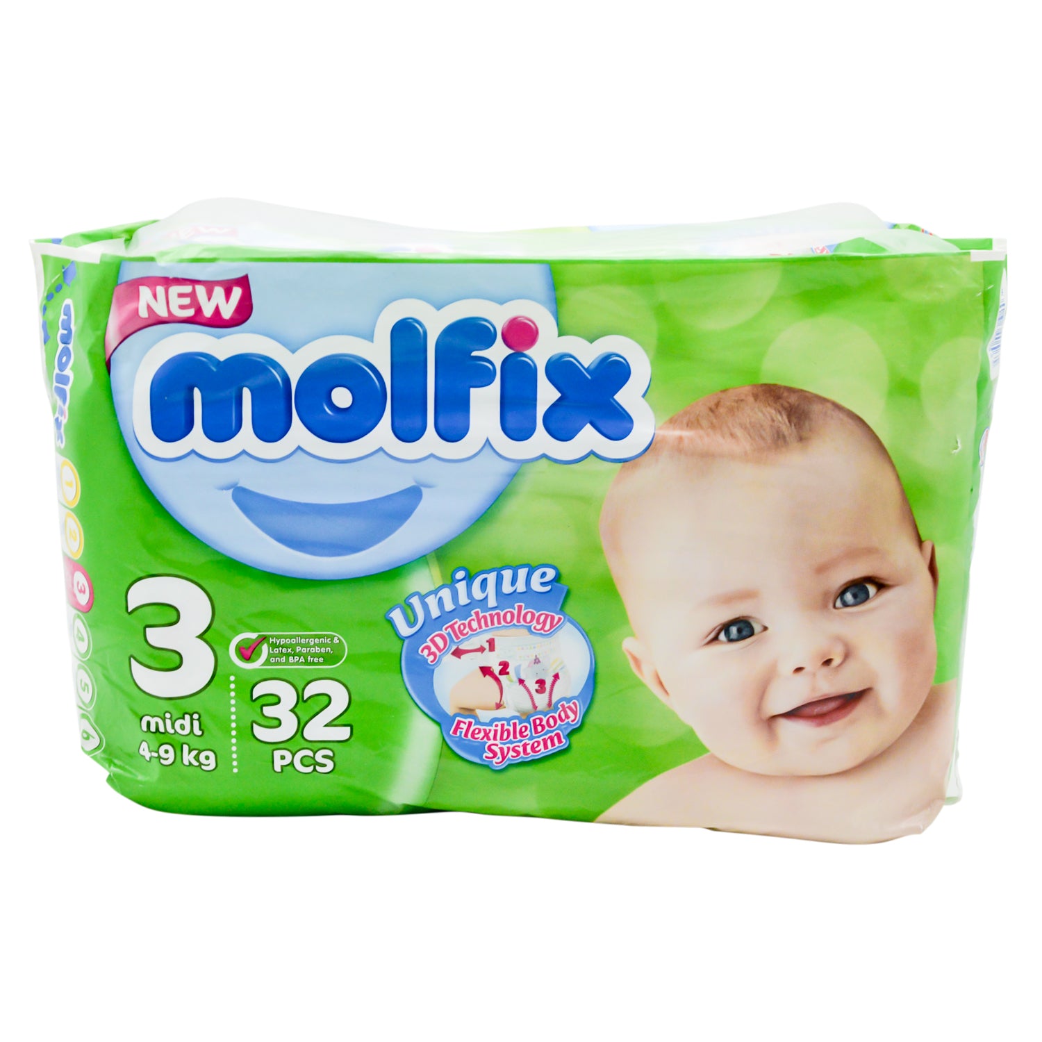 حفاضات مولفيكس ميدي للأطفال، مقاس 3 (4-9 كجم)