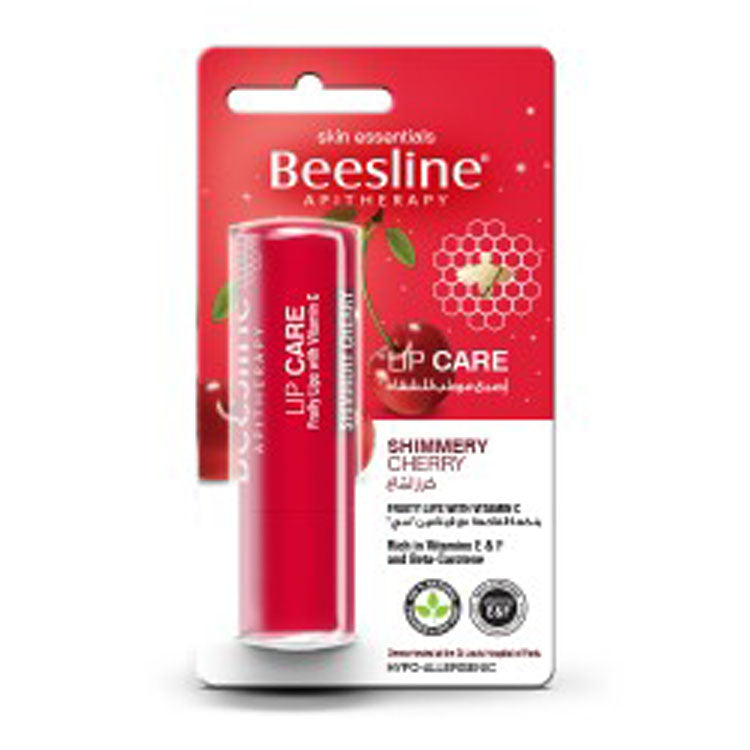 Beesline Hypoallergenic for Dry & Sensitive Lip Balm with Shimmery Cherry - dye free, parabens free, preservatives free