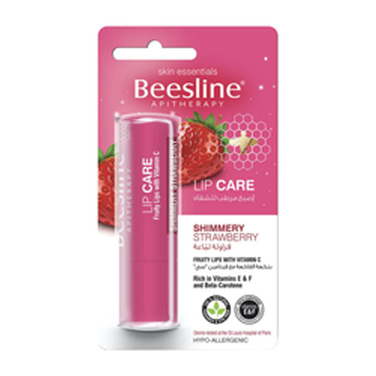 Beesline Apitherapy Hypoallergenic Shimmery Strawberry Lip Balm with Vitamins - dye free, parabens free