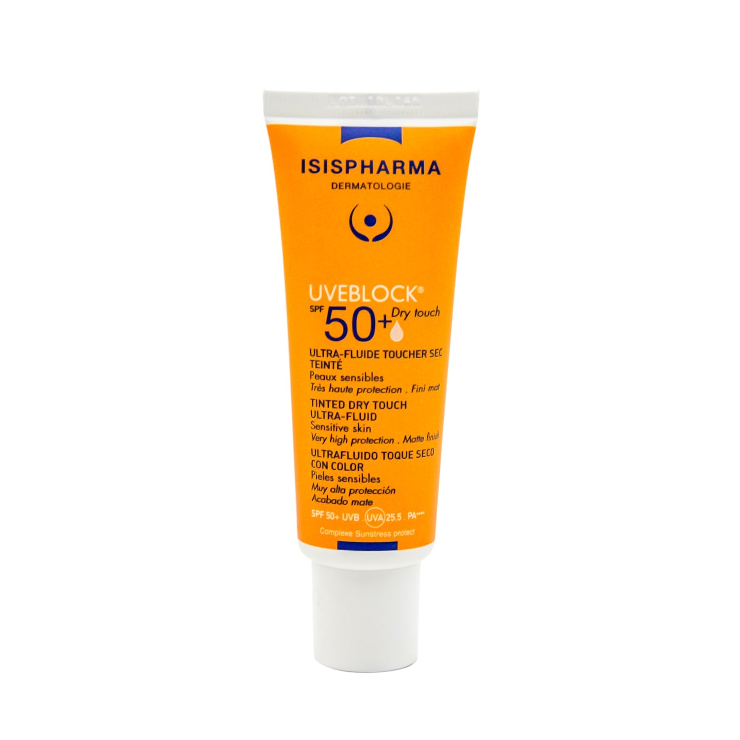 واقي الشمس Isispharma Uveblock Tinted Dry Touch المقاوم للماء للبشرة الحساسة، بعامل حماية من الشمس SPF50+ خفيف - غير كوميدوغينيك