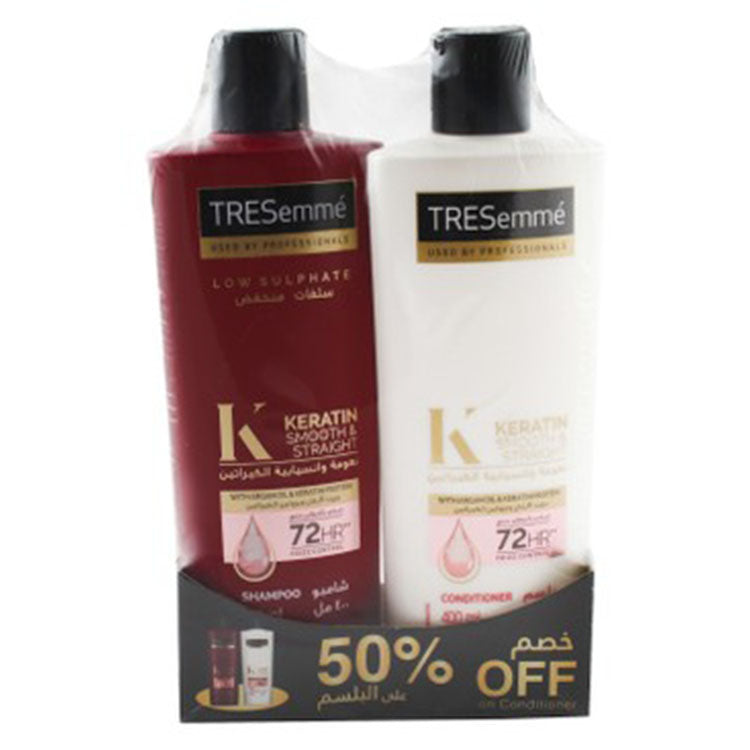 TRESemmé Keratin Smooth & Straight 72H Shampoo (400ml) & Conditioner (400ml) with Argan Oil & Keratin Protein (50% Off on the Conditioner)