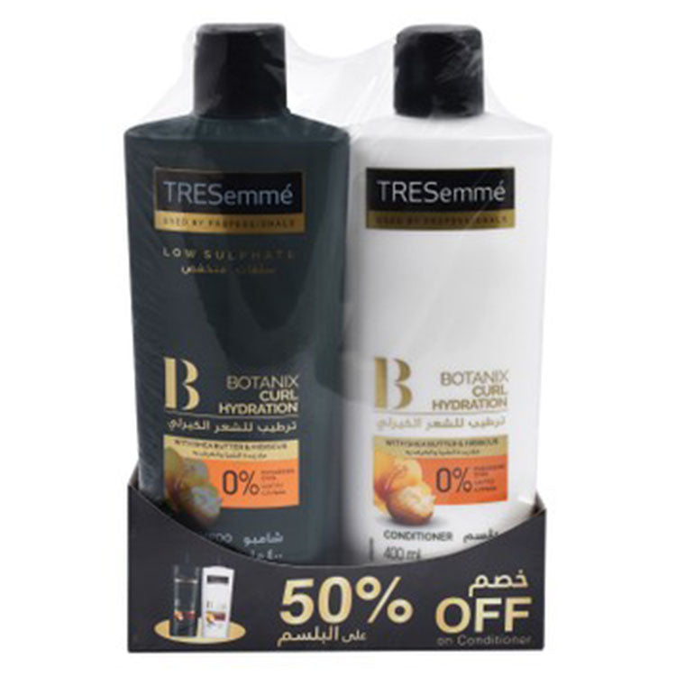 TRESemmé Botanix Curl Hydration Shampoo (400ml) & Hair Conditioner (400ml) with Shea Butter & Hibiscus (50% Off on Conditioner) - parabens free, dye free