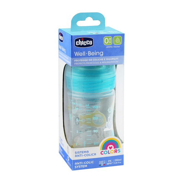 Chicco Well Being Light Blue 150ml Anti-Colic Slow Flow Nursing Bottle (0+ Months) - BPA free