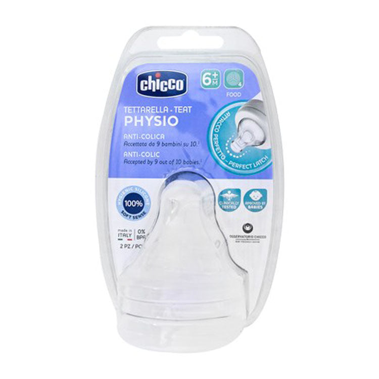 Chicco Physio Anti-Colic Food Flow Silicone Teats (6+ Months) - BPA free