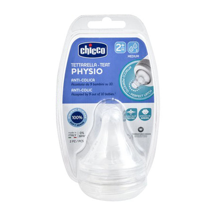 Chicco Transparent Anti-Colic Medium Flow Silicone Teats (2+ Months) - BPA free