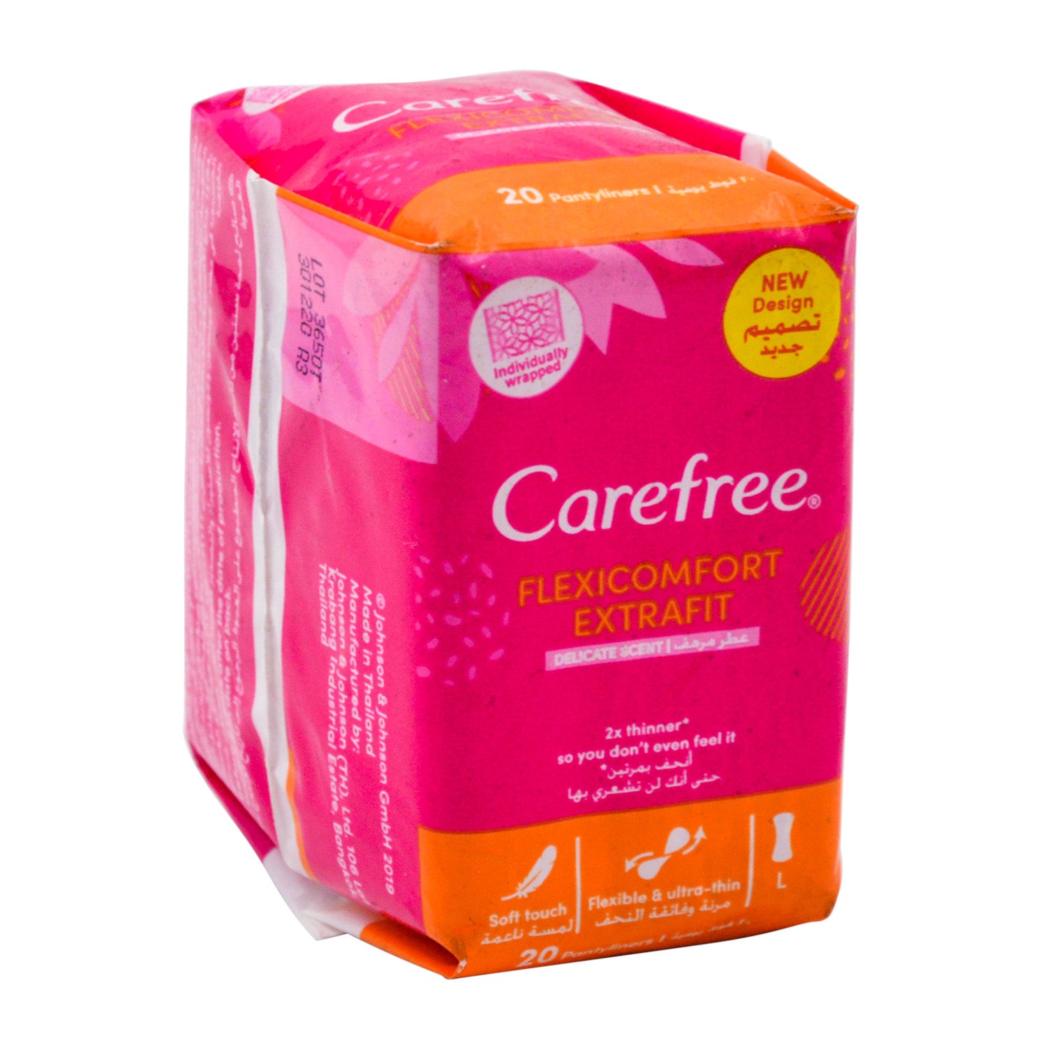 Carefree Large Flexicomfort Extrafit & Ultra Thin Cotton Pantyliners Delicate Scent