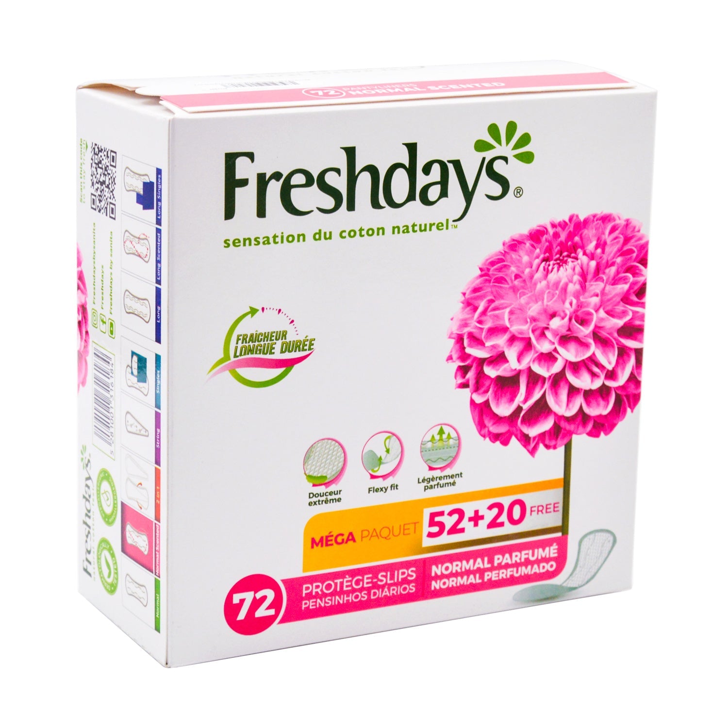 Freshdays Natural Cotton Feel Hypoallergenic Scented Pantyliners (52+20 Free)