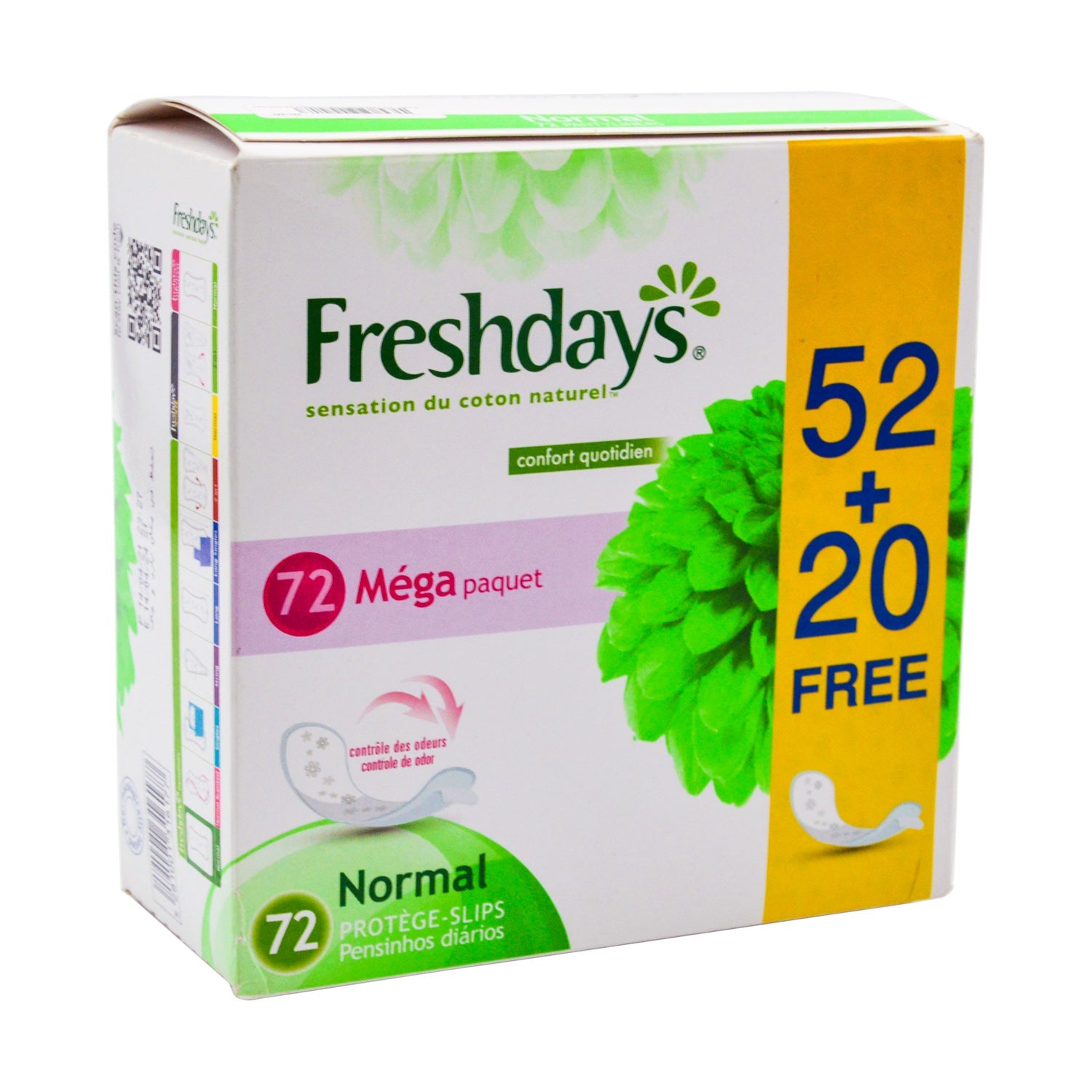 Freshdays Natural Cotton Feel Normal Panty Liners (52+20 Free)
