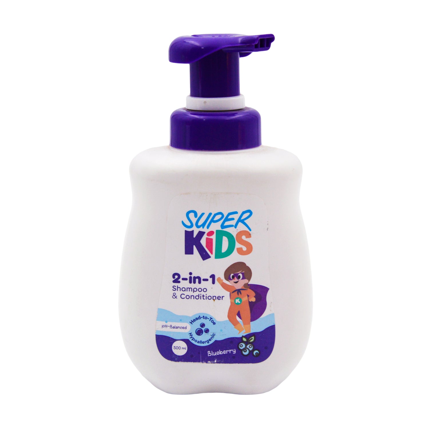 Super Kids 2in1 Hypoallergenic Shampoo & Conditioner Blueberry Scent (2+ Years) - parabens free, phthalates free, silicone free