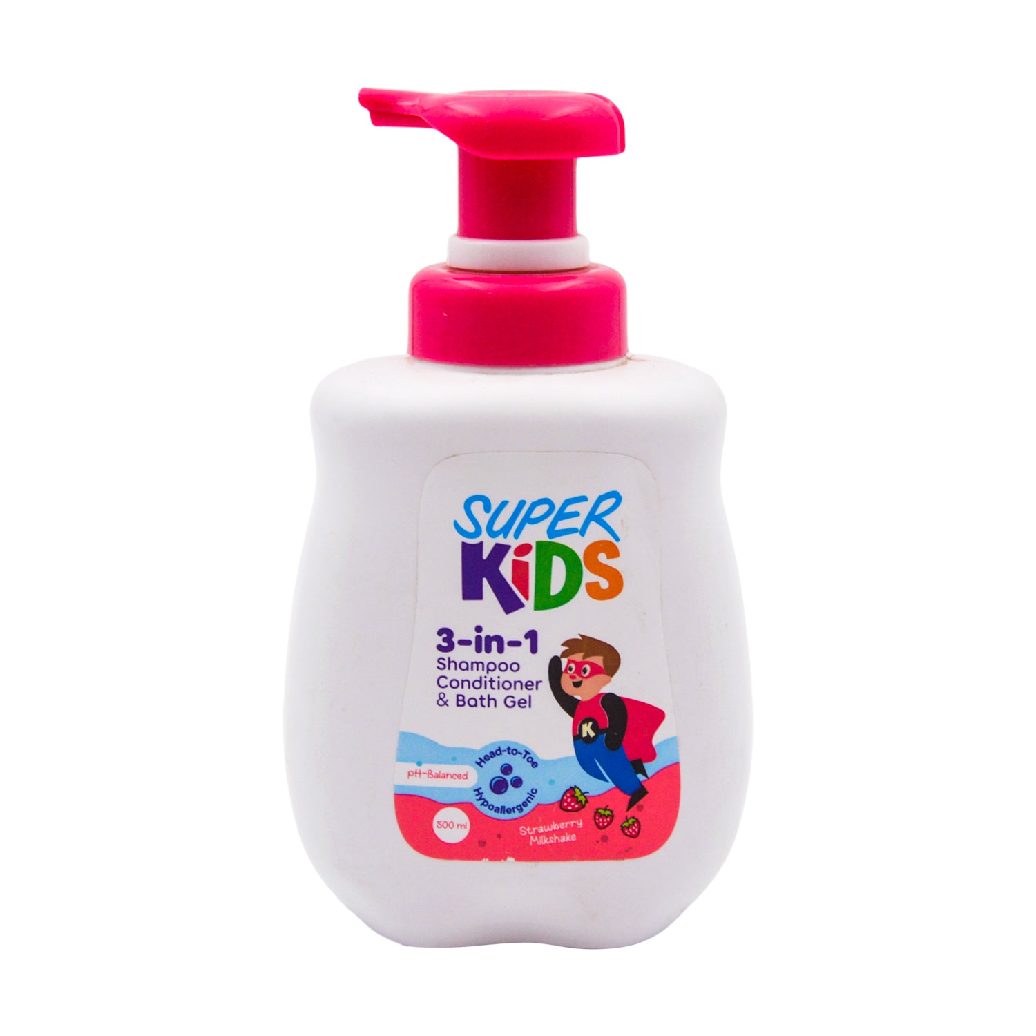 Super Kids Hypoallergenic 3in1 Shampoo, Conditioner & Shower Gel Strawberry Milkshake (2+ Years) - parabens free, phthalates free, silicones free
