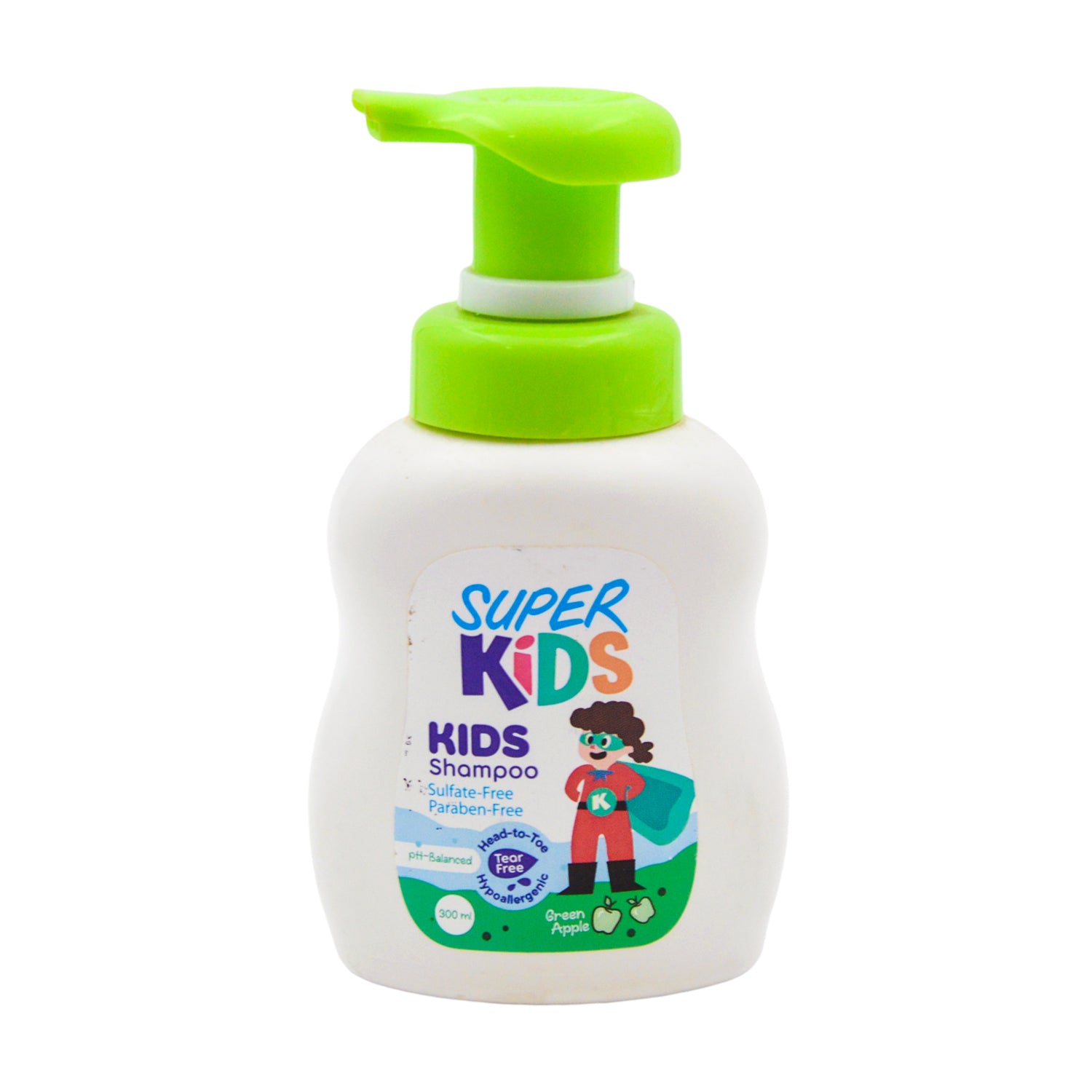 Super Kids Hypoallergenic Shampoo Green Apple Scent (2+ Years) - tear free, sulfate free, parabens free, phthalates free