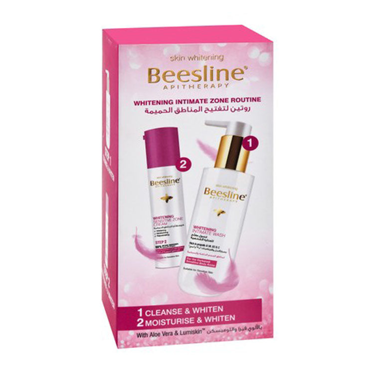 غسول بيزلاين أبيثيرابي لتفتيح المناطق الحساسة مع البروبوليس وفيتامين ب3 وج (200 مل) وكريم مرطب ومجدد للمناطق الحساسة (50 مل) للبشرة الحساسة - خالٍ من الكحول والبارابين وحمض الكوجيك