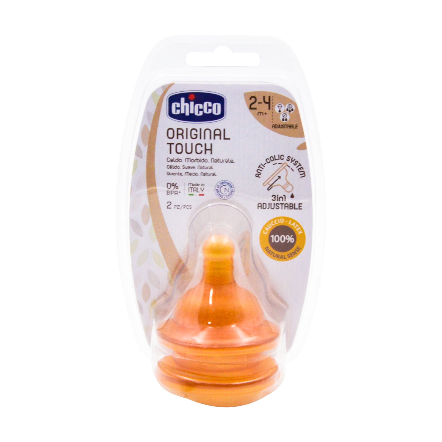 Chicco Original Touch 3in1 Brown Latex Anti-Colic Adjustable Flow Teats (2-4 Months) - BPA free