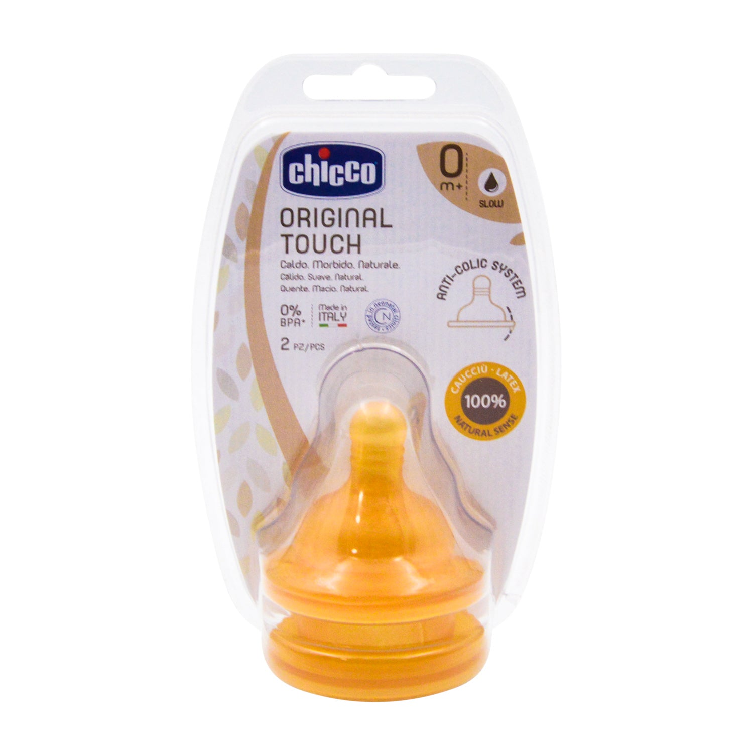 Chicco Original Touch Brown Latex Anti-Colic Slow Flow Teats (0+ Months) - BPA free