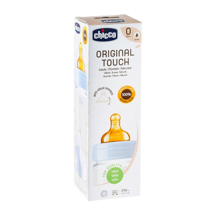 Chicco Original Touch Blue 240ml Anti-Colic Slow Flow Plastic Nursing Bottle (0+ Months)