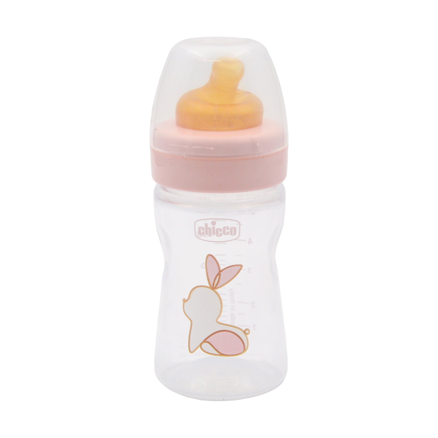 Chicco Original Touch Pink 150ml Anti-Colic Slow Flow Plastic Feeding Bottle with Rubber Teat (0+ Months) - BPA free