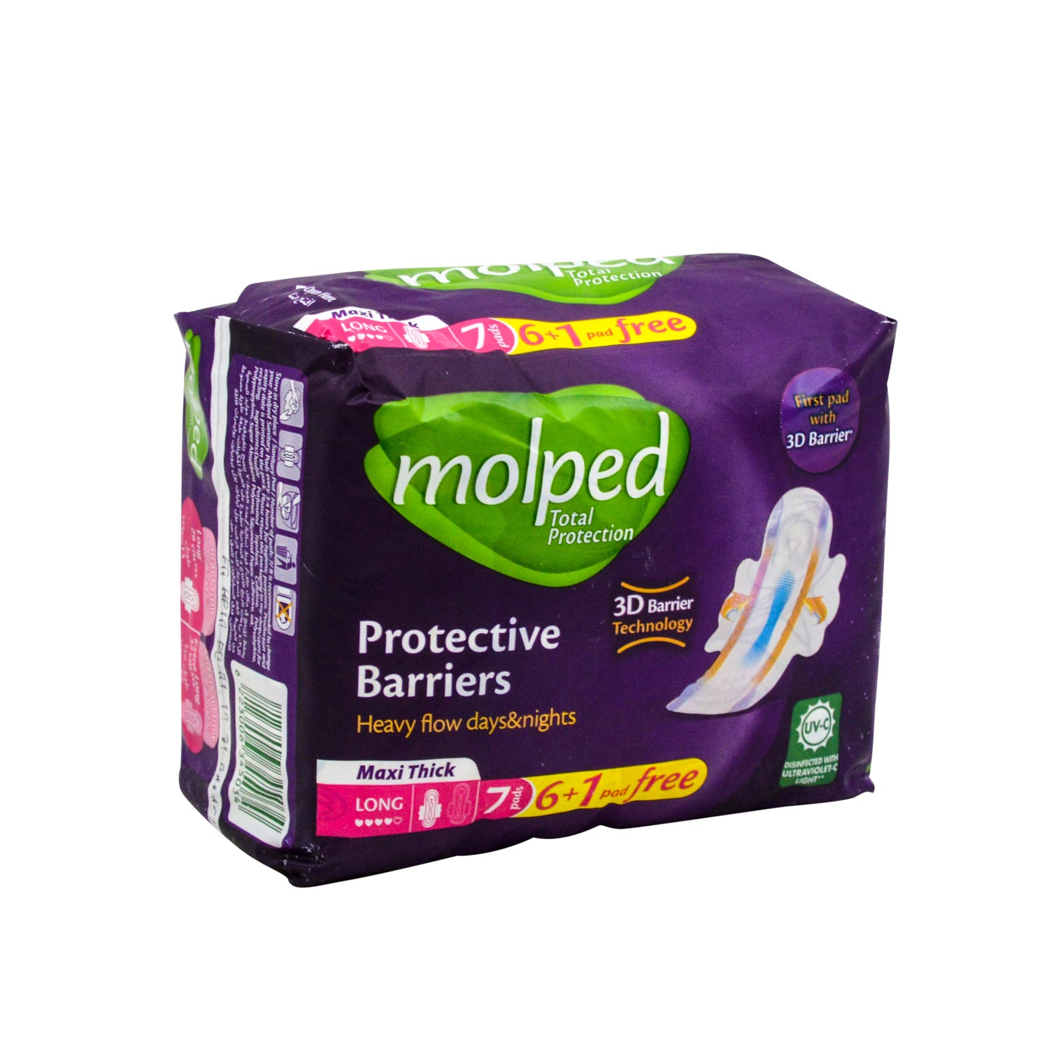 Molped Day & Night Heavy Flow Maxi Thick Long Pads with 3D Protective Barriers & Wings (6+1 Free)