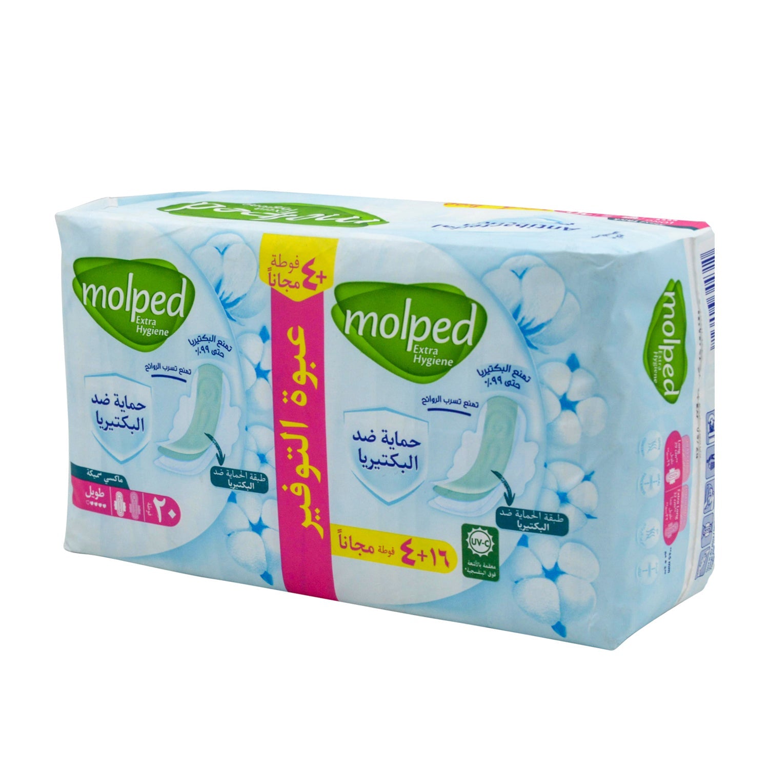 Molped Antibacterial Maxi Thick Long Pads with Wings (16+4 Free)