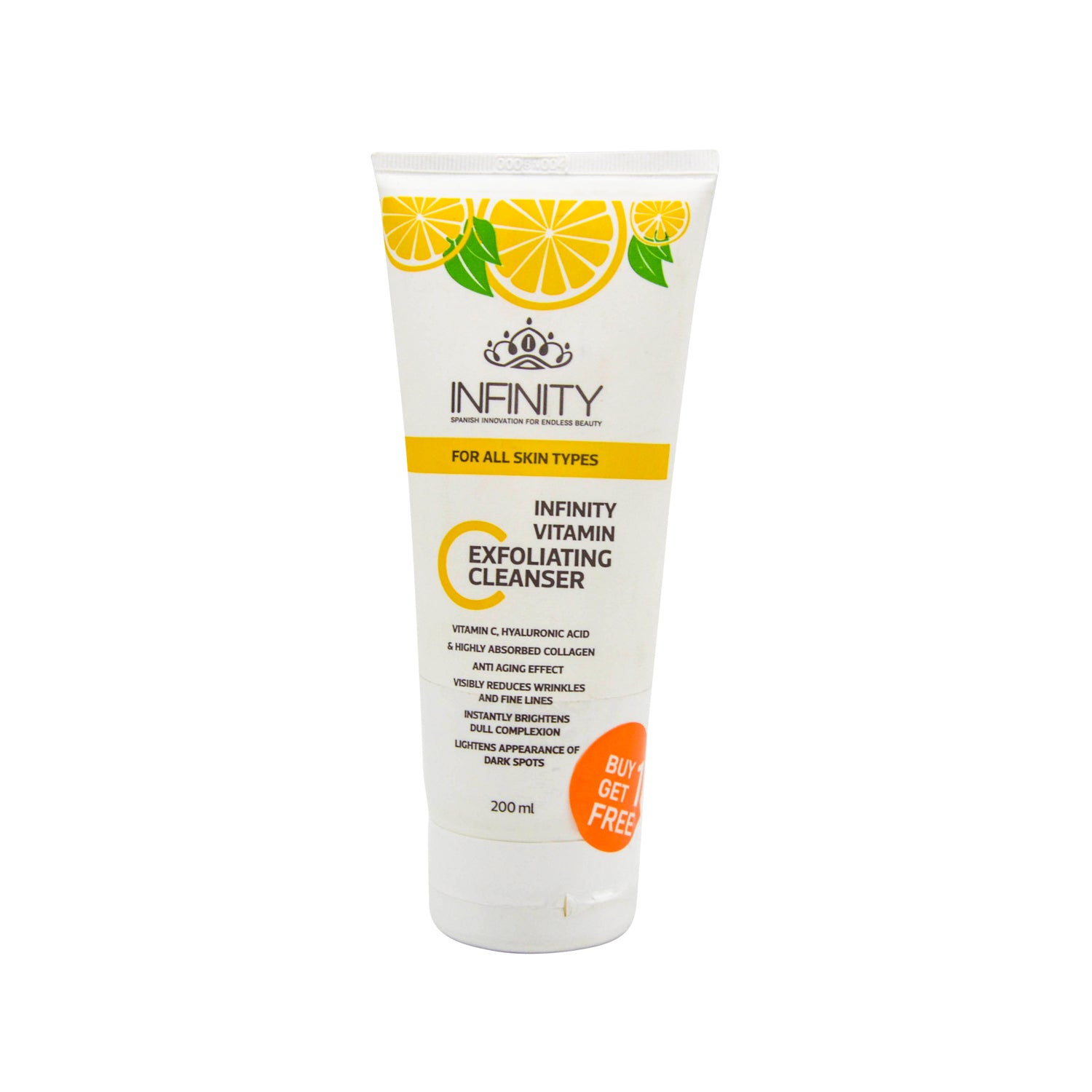 Infinity Exfoliating Anti-Aging Facial Cleanser with Vitamin C, Hyaluronic Acid & Collagen for All Skin Types - mineral oil free, fragrance free, parabens free