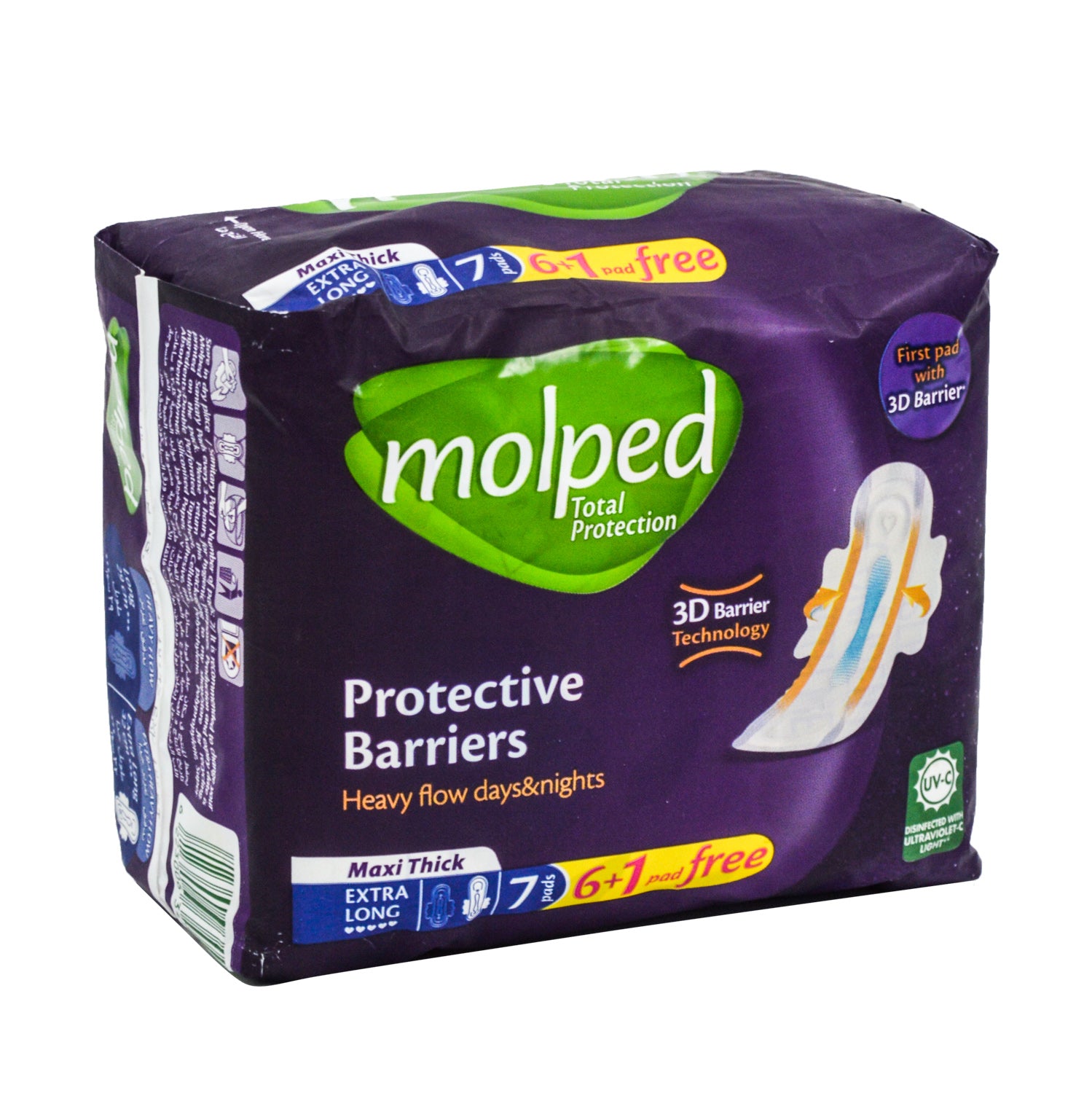 Molped Total Protection Day & Night Heavy Flow Maxi Thick Extra Long Pads with 3D Protective Barriers & Wings