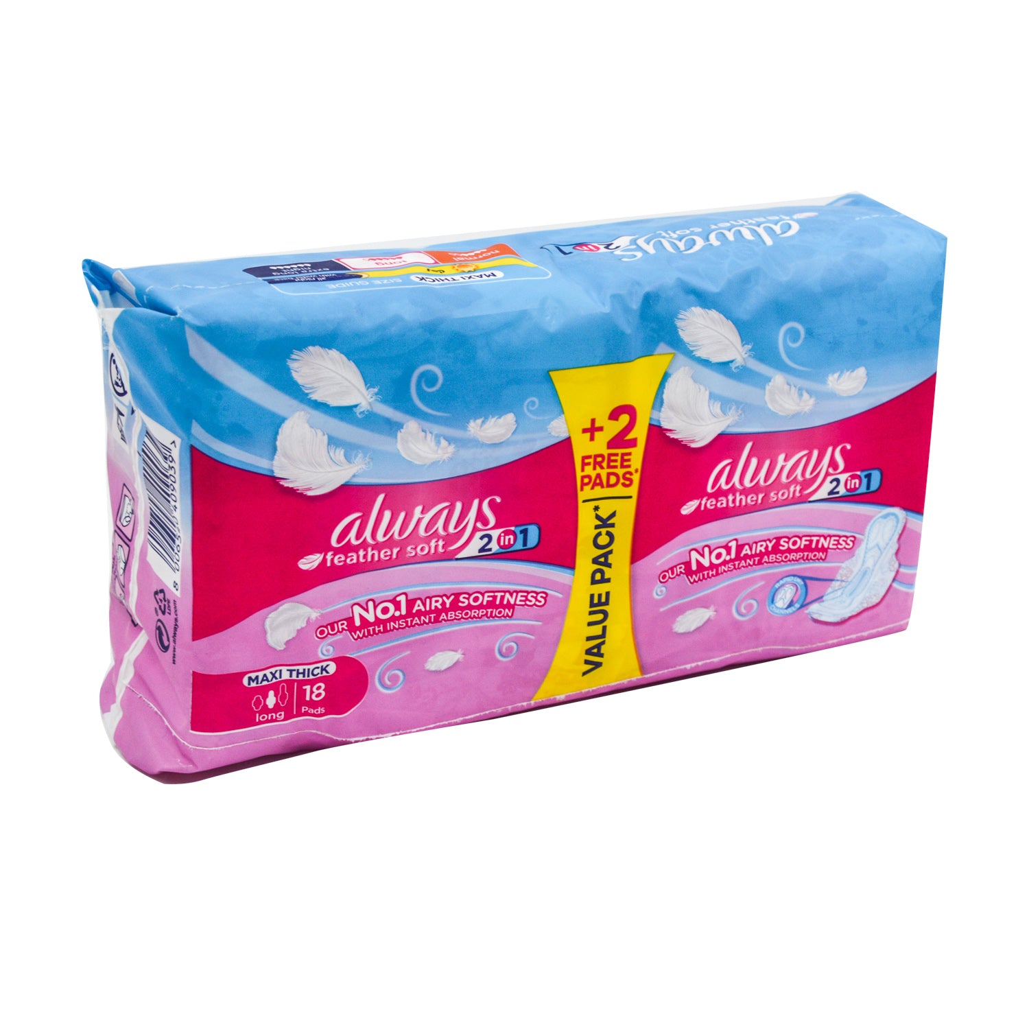 فوط صحية طويلة وسميكة من أولويز فيذر سوفت 2 في 1 مع أجنحة (16 + 2 مجاناً)