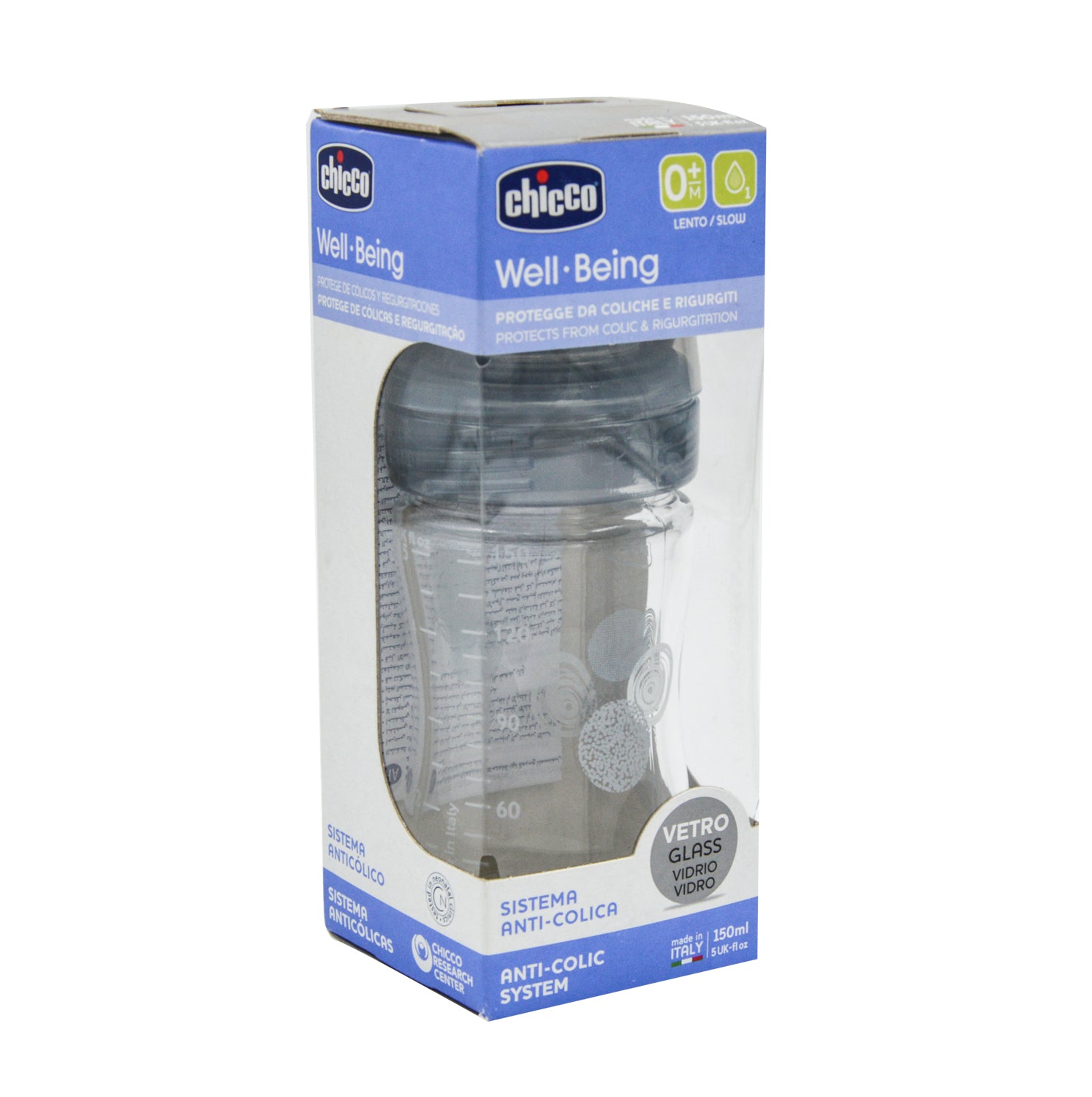 Chicco Well-Being Gray 150ml Anti-Colic Slow Flow Nursing Bottle (0+ Months)